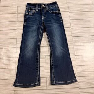Cedar Rose Girls Dark Wash Bootcut Jeans Rhinestone Embroidered Pockets Size 4